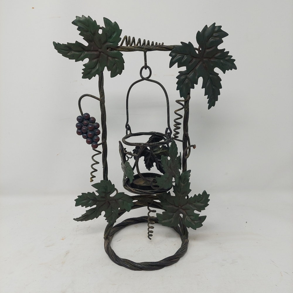 Wrought Iron Woven Hanging Tea Candle Holder Ivy Grapes Vintage Tuscan Wine